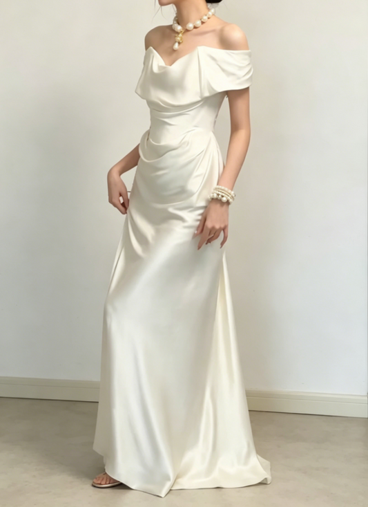 Classical Off-Shoulder Wedding Dress Satin Sheath Bridal Dress GG6530