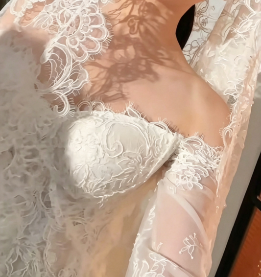 Attractive Off-Shoulder Lace Wedding Dress Long Sleeve Mermaid Bridal Dress GG6582