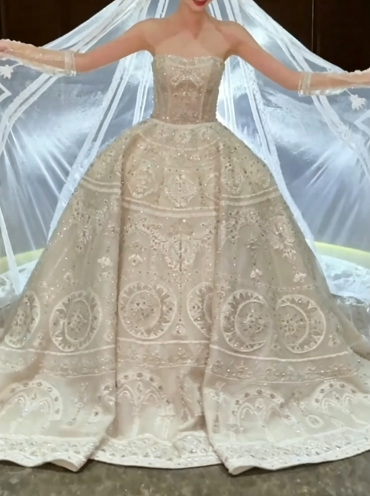 Ornate Off-Shoulder Wedding Dress Beaded A-Line Bridal Dress GG6592