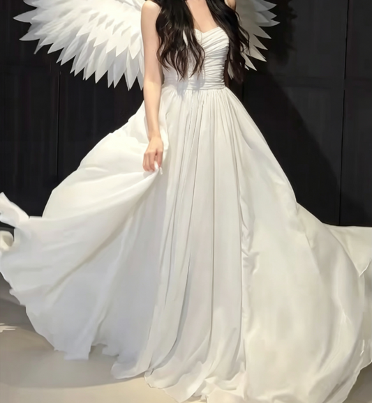 Flowy Sweetheart Neck Wedding Dress Pleated A-Line Bridal Dress GG6604