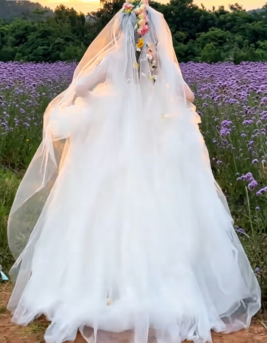 Romantic Off-Shoulder Wedding Dress Tulle Sequins A-Line Bridal Dress GG6647