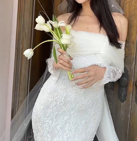 Fascinating Off-Shoulder Wedding Dress Long Sleeve Lace Mermaid Bridal Dress GG6652