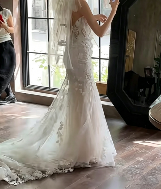 Ornate Strapless Sequins Wedding Dress Appliques Mermiad Bridal Dress GG6666