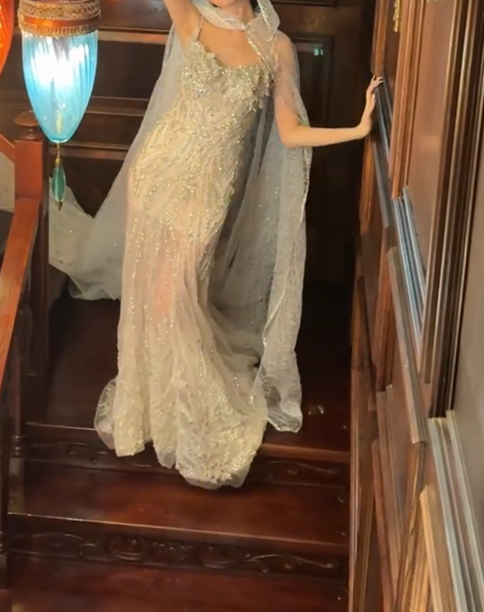 Ornate Spaghetti Straps Wedding Dress Sequins Beading Mermiad Bridal Dress GG6698