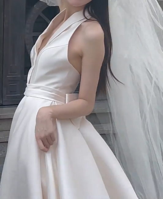 Lovely Strapless Wedding Dress Satin Bow A-Line Bridal Dress GG6731