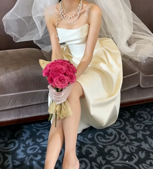 Classical Strapless Wedding Dress Satin Slit Mermiad Bridal Dress GG6737