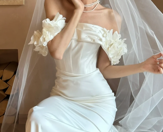 Elegant Off-Shoulder Wedding Dress 3D Flowers Beads Mermiad Bridal Dress GG6745