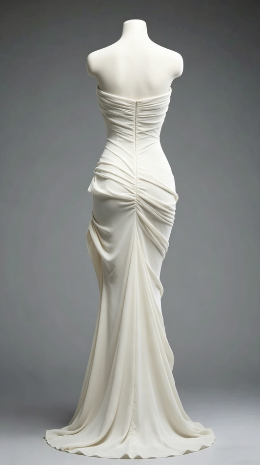 Simple Mermaid Strapless Lvory Chiffon Pleats Long Prom Dress,Evening Dress GG675