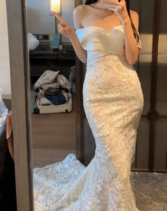 Chic Off-Shoulder Wedding Dress Lace Mermiad Bridal Dress GG6781