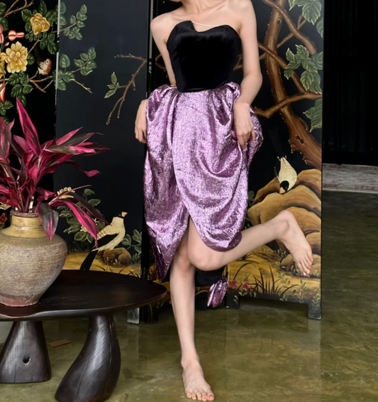 Vintage Strapless Black & Purple Homecoming Dress Slit Sheath Birthday Dress GG6791