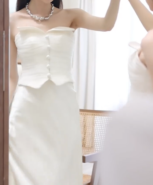 Sleek Strapless Wedding Dress Satin Mermiad Bridal Dress GG6796