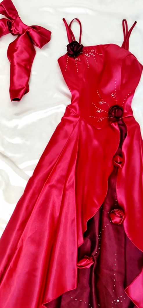 Charming Spaghetti Straps Floral Prom Dress Red Sequins A-Line Formal Dress GG6825