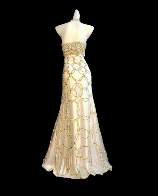Adorable Halter Neck Prom Dress Yellow Sequins Mermaid Formal Dress GG6836