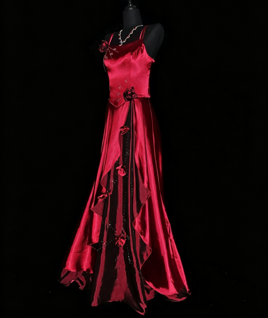 Alluring Spaghetti Straps Red Prom Dress Floral Sequins A-Line Formal Dress GG6860