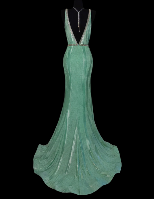 Graceful Spaghetti Straps Beaded Prom Dress Green Mermaid Formal Dress GG6864