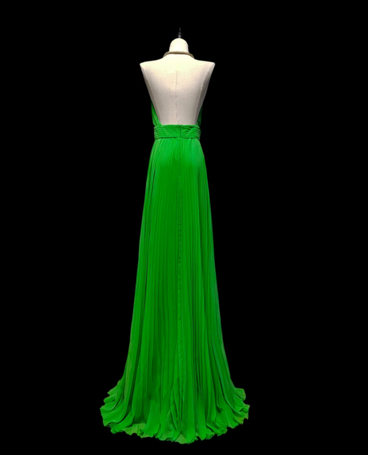 Unique Halter Neck Green Prom Dress Backless Pleated A-Line Formal Dress GG6877