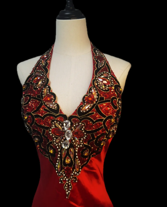 Trendy Halter Neck Red Prom Dress Crystals Beading Mermaid Formal Dress GG6903
