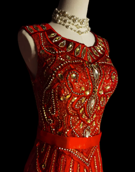 Charming Jewel Neck Red Prom Dress Rhinestones Mermaid Formal Dress GG6907