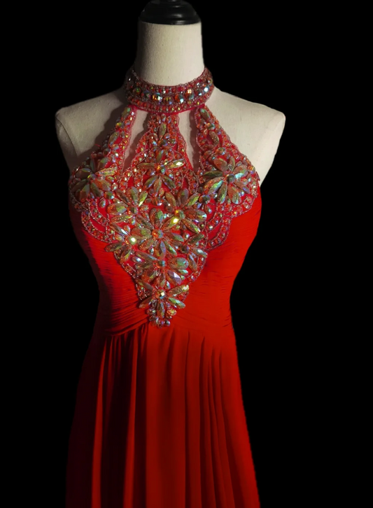 Vintage Halter Neck Prom Dress Crystals A-Line Formal Dress GG6909