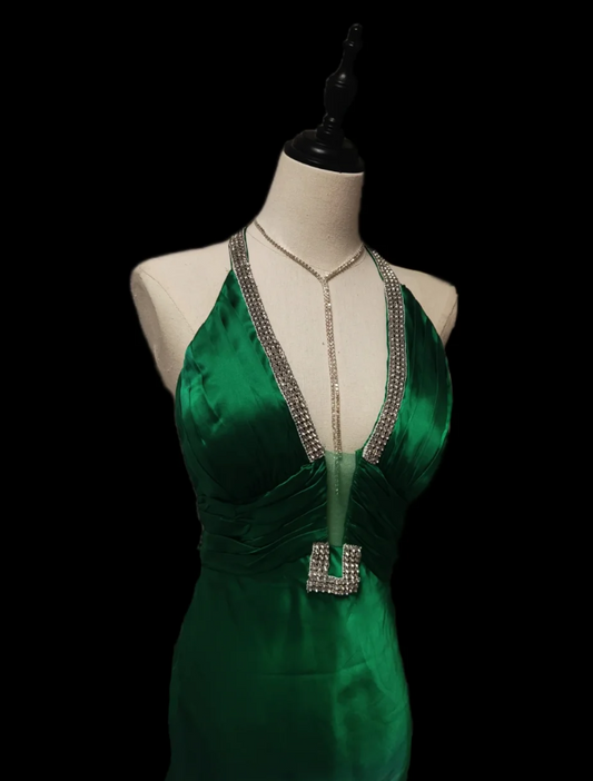 Unique Halter Neck Green Prom Dress Beaded Mermaid Formal Dress GG6913