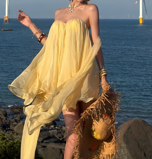 Sweet Strapless Yellow Homecoming Dress Sequins A-Line Birthday Dress GG7042