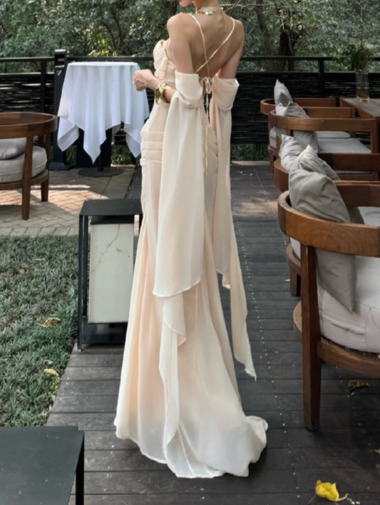 Trendy Spaghetti Straps Prom Dress Ivory Ruched Mermaid Formal Dress GG7072