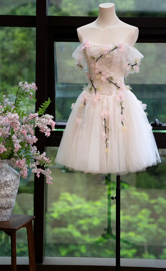 Lovely Off-Shoulder Homecoming Dress Floral Sequins A-Line Birthday Dress GG7167