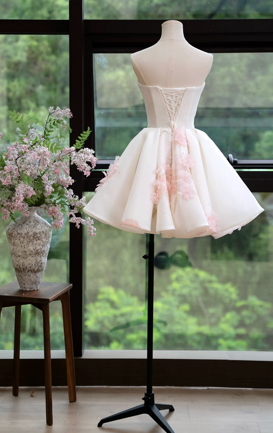 Glam Strapless Homecoming Dress Floral Sequins A-Line Birthday Dress GG7168