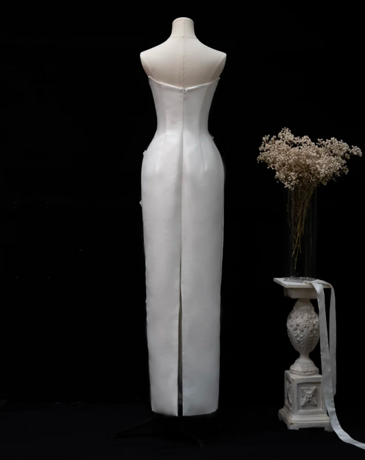 Vintage Strapless Wedding Dress Appliques Sheath Bridal Dress GG7181