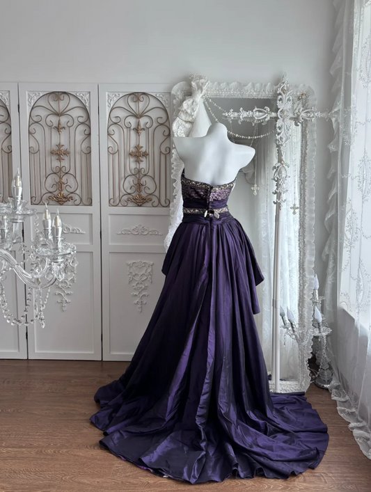 Vintage Strapless Purple Homecoming Dress Sequins Beaded A-Line Birthday Dress GG7356