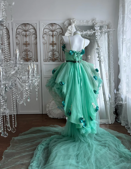 Chic Strapless Green Homecoming Dress Sequins Flowers Tulle A-Line Birthday Dress GG7434