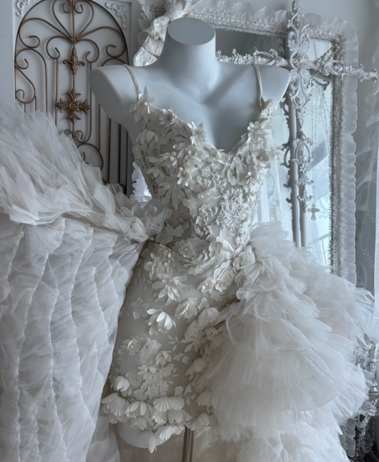Alluring Spaghetti Straps Homecoming Dress White Appliques A-Line Birthday Dress GG7467