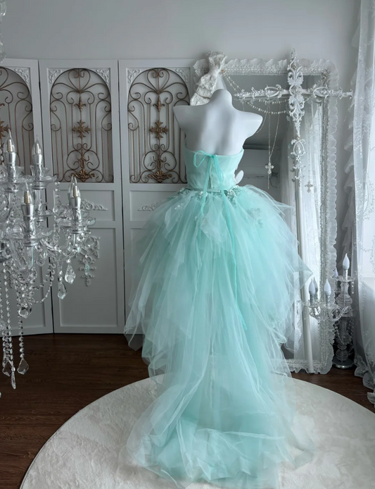 Vintage Strapless Homecoming Dress Green Sequins Tulle A-Line Birthday Dress GG7468