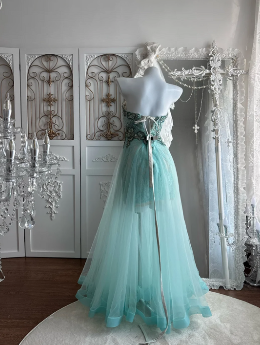 Gorgeous Strapless Green Prom Dress Beaded Sequins A-Line Evening Dress GG7507