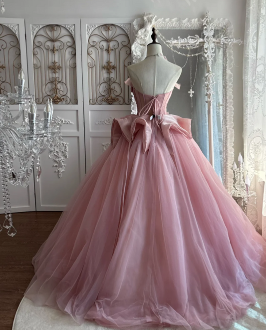Adorable Strapless Pink Prom Dress Sequins Floral A-Line Evening Dress GG7508