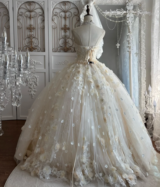 Attractive Strapless Beading Wedding Dress Appliques A-Line Bridal Dress GG7509