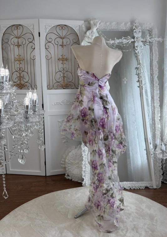 Trendy Sweetheart Beading Homecoming Dress Purple Floral A-Line Birthday Dress GG7552