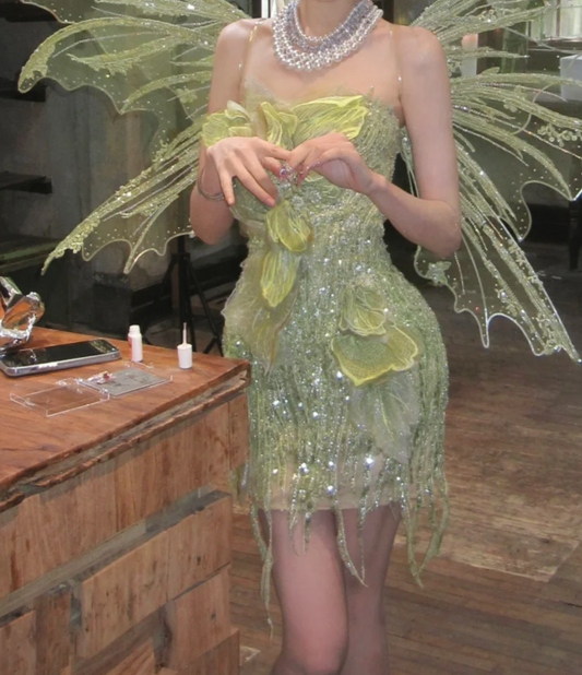 Shiny Strapless Green Homecoming Dress Pastel Sequins Sheath Birthday Dress GG7769