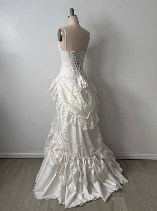 Romantic Spaghetti Straps Wedding Dress Lace Satin Mermaid Bridal Dress GG7787
