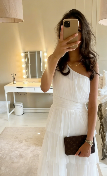 Classy A Line One Shoulder Tiered Tulle Without Sleeves Long Prom Dress,Evening Dress GG5384