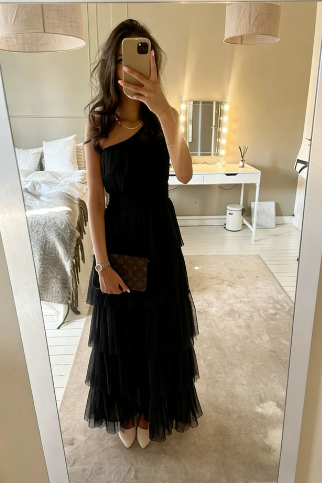 Classy A Line One Shoulder Tiered Tulle Without Sleeves Long Prom Dress,Evening Dress GG5384