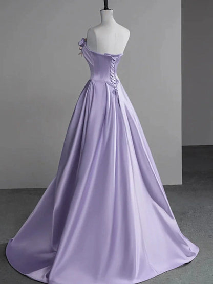 Elegant Green A-line Satin with Flowers Long Evening Dress, Party Dress,Prom Dress GG006