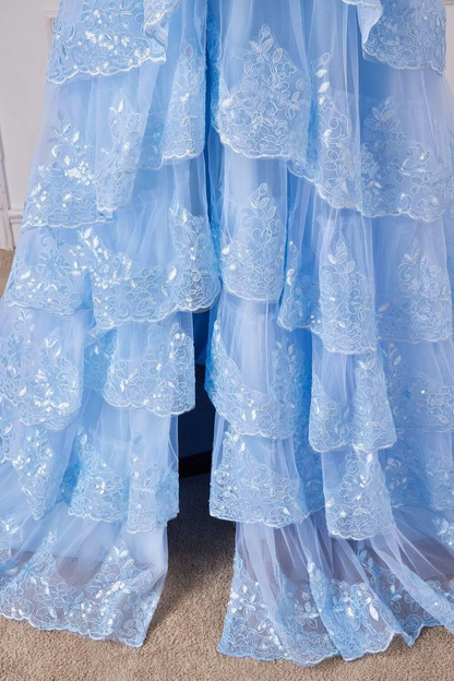 New Shiny  A Line Off The Shoulder Lace Layered Sequin Ruffles  Long Prom Dresses ,Long  Formal Evening Dresses GG084
