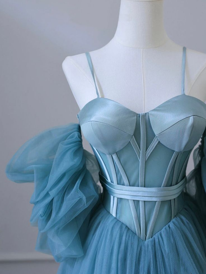 New Elagant  A Line Off The Shoulder  Blue Tulle Long Prom Dresses, Long Formal Evening Dresses  GG087