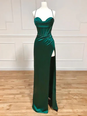 New  Mermaid Sweetheart Neck Green Split Stain Long Prom Dresses, Green Long Formal Evening Dresses GG101