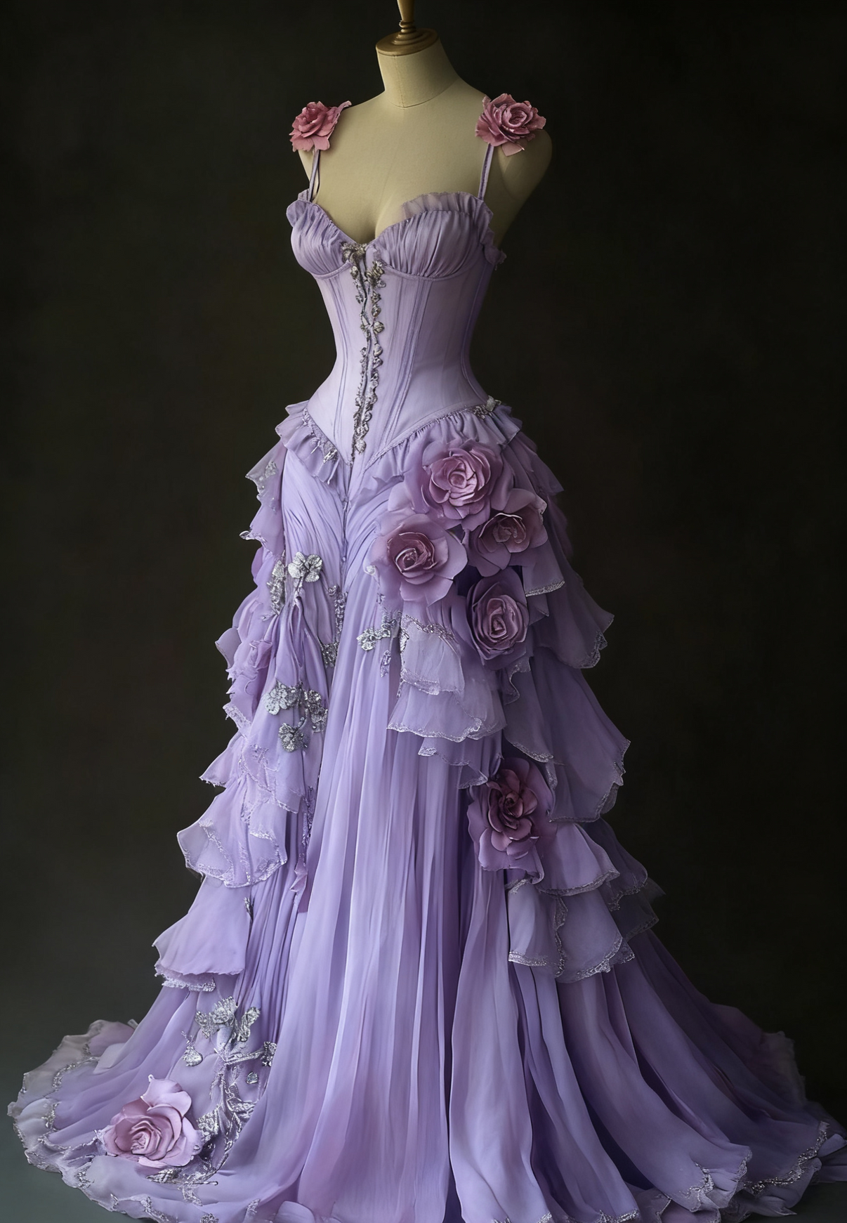Romantic A-Line Sweetheart Spaghetti-Strap Lace-Up-Back Floral Chiffon Floor-Length Prom Dresses main image 1