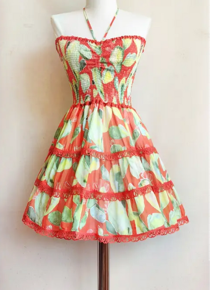 Chic A Line Halter Spaghetti Straps Chiffon Printing Short Prom Dress,Homecoming Dress,Evening Dress GG1070