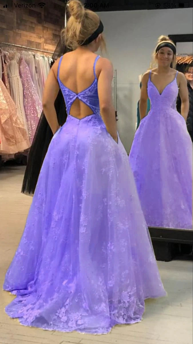 Sexy A Line Spaghetti Straps V Neck Pastel Yellow Tulle Lace Applique Long Prom Dress,Evening Dress GG1096