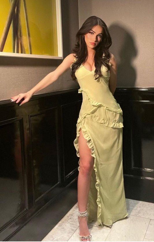 Sexy Mermaid Spaghetti Straps Chiffon Ripple Slit Long Prom Dress,Evening Dress GG1148