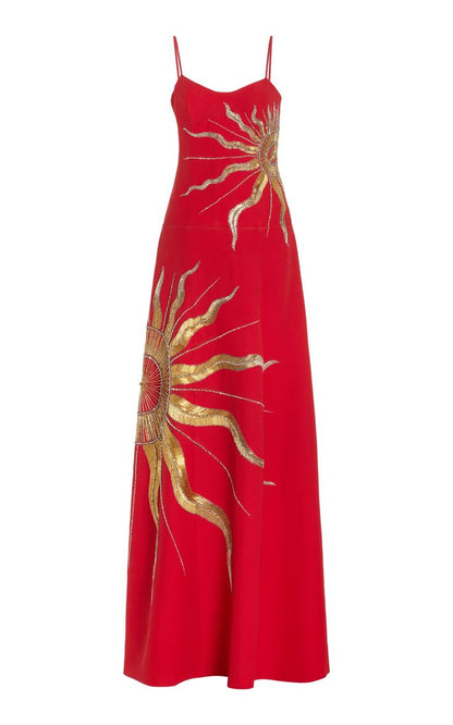 Chic A Line Spaghetti Straps Satin With Gold Embroidery Long Prom Dress,Evening Dress GG1154